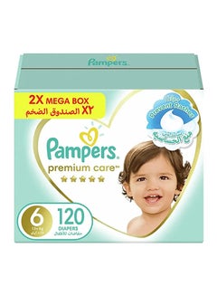اشتري Premium Care Soft And Comfortable Baby Diapers, Size 6, Extra Large, 13+ Kg, Double Mega Box, 120 Diapers في الامارات