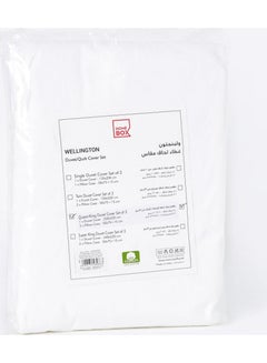 Buy 3-Piece Wellington Solid Queen King Duvet Cover Set Cotton White 220 x 220cm in UAE