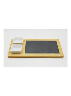 Buy 4-Piece Cuisine Art Feast Serving Slate Set with Bamboo Tray Multicolour 28.6 x 16.4 x 4.2cm in UAE