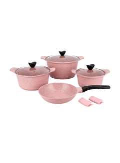 Buy 7-Piece Eco Ceramic Marble Coating Cookware Set Pink 28cm in Saudi Arabia