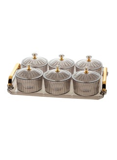 اشتري 6-Piece Sugar Bowls Set With Tray رمادي/ذهبي 30x22x2سم في السعودية