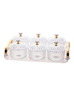 Buy 6-Piece Sugar Bowls Set With Tray Clear/Gold 30x22x2cm in UAE