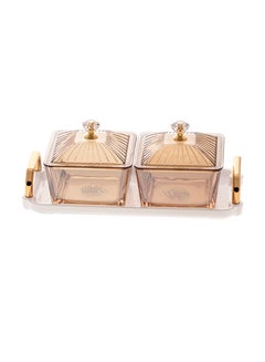 Buy 2-Piece Sugar Bowls Set With Tray Clear/Gold 22x10x2cm in Saudi Arabia