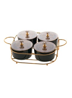 Buy 4-Piece Sugar Bowls Set With Holder Green/Gold 27x20x5cm in UAE