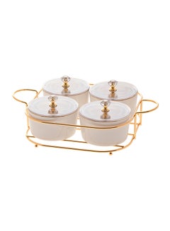 اشتري 4-Piece Sugar Bowls Set With Holder White/Gold 27x20x5cm في السعودية