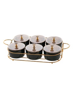 Buy 6-Piece Sugar Bowls Set With Holder Green/Gold 36x20x5cm in Saudi Arabia