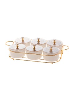 Buy 6-Piece Sugar Bowls Set With Holder White/Gold 36x20x5cm in Saudi Arabia