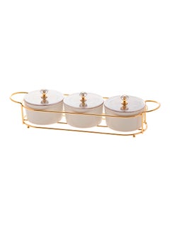 اشتري 3-Piece Sugar Bowls Set With Holder White/Gold 34x10x5cm في الامارات