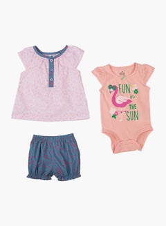 Buy Baby Girl 3-Piece Top Bottom And Romper Combo Set Light Pink/Blue in UAE