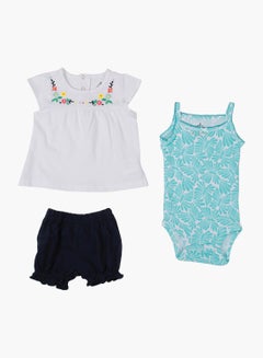 Buy Baby Girl 3-Piece Top Bottom And Romper Combo Set Light Blue/White in UAE
