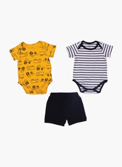 Buy Baby Boy 2-Piece Rompers And Bottom Set Yellow/White/Black in Saudi Arabia