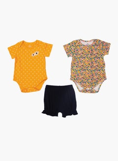 Buy Baby Boy 2-Piece Rompers And Bottom Set Yellow/Brown/Navy in UAE