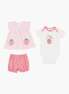 Buy Baby Girl 3-Piece Top Bottom And Romper Combo Set White/Pink in UAE