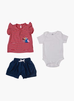 Buy Baby Girl 3-Piece Top Bottom And Romper Combo Set Red/White in UAE