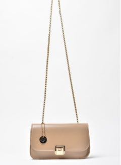 Buy Solid Pattern Chain Strap Crossbody Bag Beige in Saudi Arabia