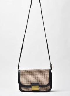 Buy Checkered Pattern Crossbody Bag Black/Beige/Brown in Saudi Arabia