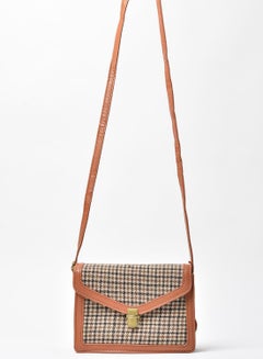 Buy Checkered Pattern Crossbody Bag Orange/Beige/Black in Saudi Arabia