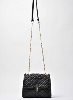 Buy Quilted Pattern Spacious Half-Chain Strap Crossbody Bag Black in Saudi Arabia