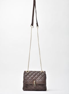 Buy Quilted Pattern Half Chain Strap Crossbody Bag Brown in Saudi Arabia