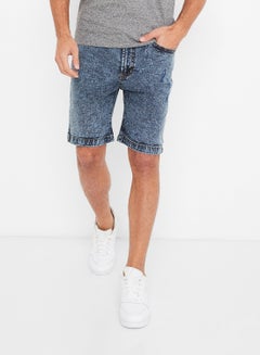 Buy Acid Wash Denim Shorts Blue in Saudi Arabia