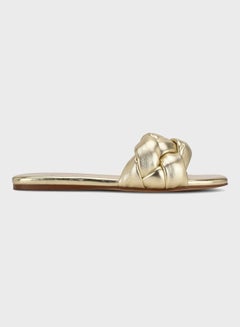 Buy Pleated Flat Sandals Gold in UAE