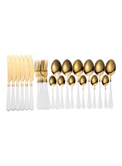 Buy 24-Piece Stainless Steel Cutlery Set Gold/White in Saudi Arabia