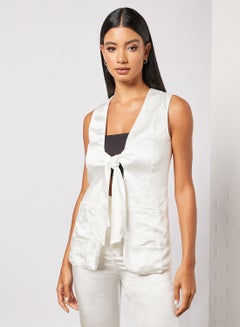 Buy Tie-Front Sleeveless Blazer White in Saudi Arabia
