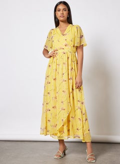 اشتري فستان بطول الى الكاحل بتصميم مورد أصفر في السعودية