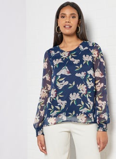 Buy Floral Print Top Navy in Saudi Arabia