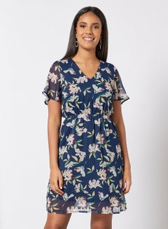 Buy Floral Print Dress Blue in UAE