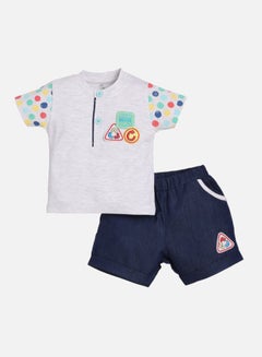 Buy Baby Boys Printed Graphic Cotton T-Shirt And Shorts Set Multicolour in UAE