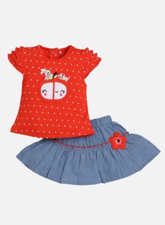Buy Baby Girls Printed Top And Skirt Set Red/Blue in UAE