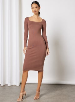 Buy Ayden Knit Bodycon Dress Brown in Saudi Arabia