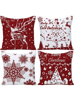اشتري Pack Of 4 Merry Christmas Snowflakes Deer Linen Decorative Throw Pillow Cover combination Multicolour 18x18inch في مصر