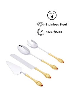 Buy 4-Piece Stainless Steel Royal Gold Plated Cutlery Set Silver/Gold in UAE