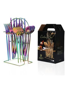 اشتري 24-Piece Cutlery Set With Storage Holder Multicolour في السعودية