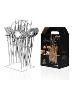 Buy 24-Piece Stainless Steel Cutlery Set with Storage Holder Silver 20 x 13.8 x 27cm in Saudi Arabia