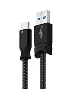 اشتري USB Type C Braided Nylon Smart Fish Data Charging Cable to USB A Port Tangle Free High Speed Charging Sync Black في السعودية