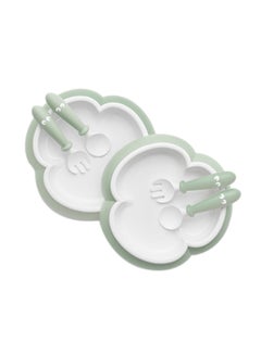 Buy Pack Of 6 Baby Plate , Spoon, Fork - Powder Green in UAE