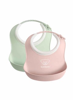Buy Pack Of 2 Small Baby Feeding Bib - Powder Green/Powder Pink in UAE