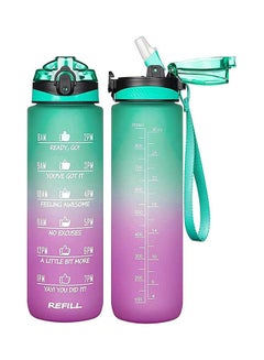 Buy Motivational Water Bottle With Time Marker And Straw Multicolour 900ml in Egypt