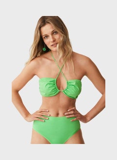 Buy Halter Neck Cut Out Detail Bikini Top Green in UAE