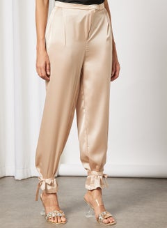 Buy Women's Silky  Plain Casual Pants Beige in Saudi Arabia