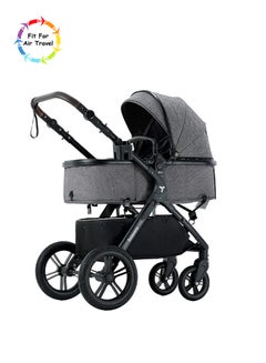 Buy 3In1 Compacto Travel Stroller, Air Cabin Friendly, Big Wheels, Wide Bassinet, Compact, 5-Point Safety Harness, Charcoal Black Frame, Multi-Recline Seat, Adjustable Cannopy, New Born 0-36Months, Grey in UAE