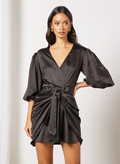 Buy Wrap Mini Dress Black in Saudi Arabia
