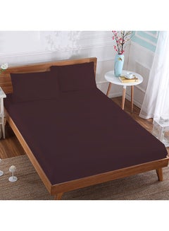 Buy 3-Piece Set 400 Thread Count Fitted Sheet and 2 Pillow Cover King Size 100% Cotton Brown in UAE