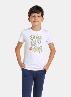 Buy Casual Round Neck Surf The Sun Printed T-Shirt Pearl White in UAE