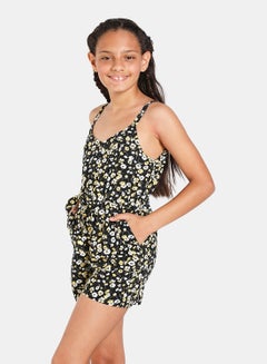 Buy Floral Printed Playsuit Black in Saudi Arabia