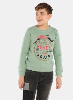 Buy Boys Graphic Printed Crew Neck Sweatshirt Olive in UAE