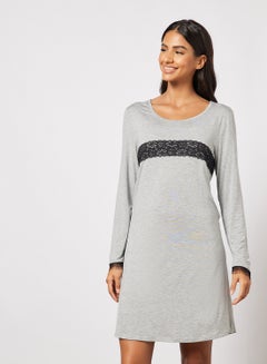 Buy Women's Casual Contrast Front Mini Dress Grey/Black in Saudi Arabia